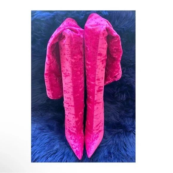 Paris Texas “Mama” Crushed Velvet Over-the-Knee Boots in Hot Pink - Picture 11 of 14